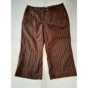 Worthington petite womens brown pin stripe stretch wide leg capri pants size 12P